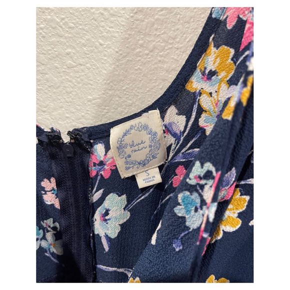 BLUE RAIN Navy Blue Multicolor Floral Short Sleeve V-Neck Romper - Picture 2 of 3